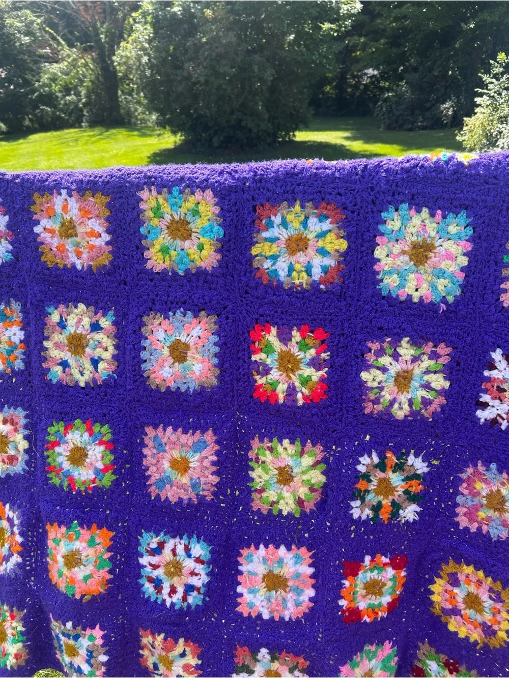 Handmade Purple Crochet Granny Square Throw Blanket - Multicolor Accents